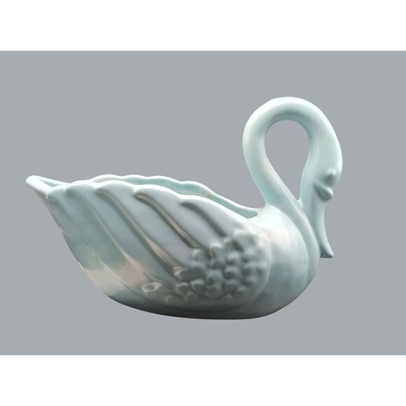Vintage Baby Blue Ceramic Swan Planter Vase Mid Century Pottery 11"x6"x5" MCM - Picture 1 of 5